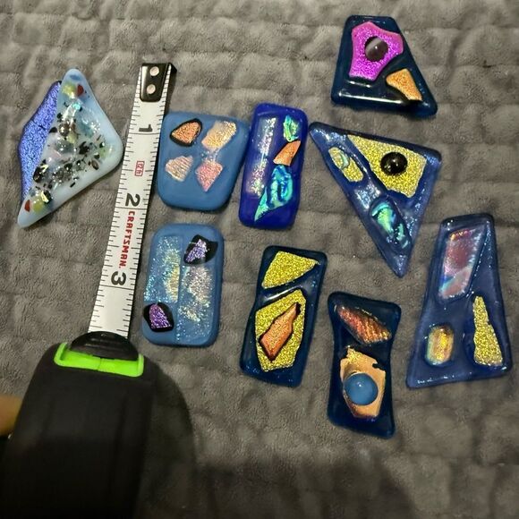 Set of 9 Blue Fused Dichroic Glass Cabochons –Iridescent Handmade Jewelry Pieces - Picture 4 of 16